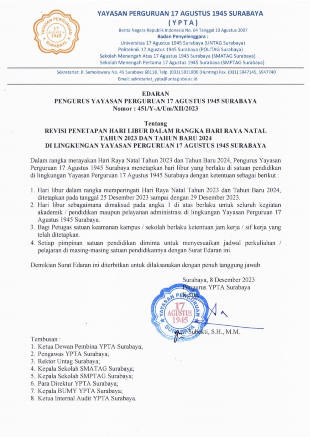 PENETAPAN LIBUR NATAL DAN TAHUN BARU 2024