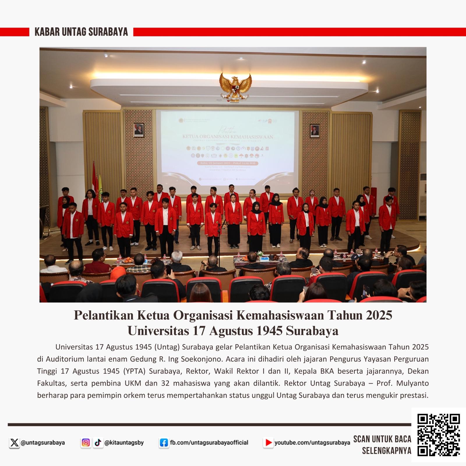 Pelantikan Kerua Organisasi Kemahasiswaan di Untag Surabaya