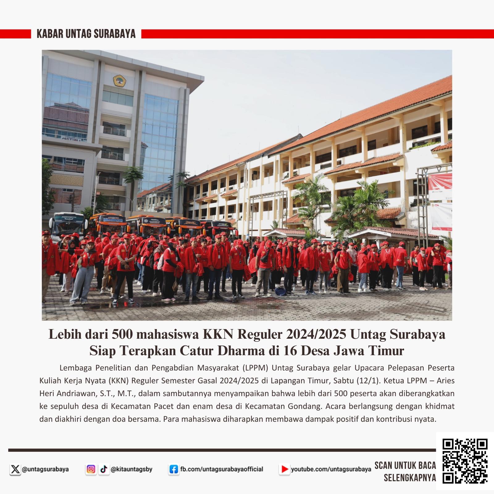 LPPM untag lepas lebih dari 500 mahasiswa peserta kkn reguler di beberapa desa di JAwa Timur