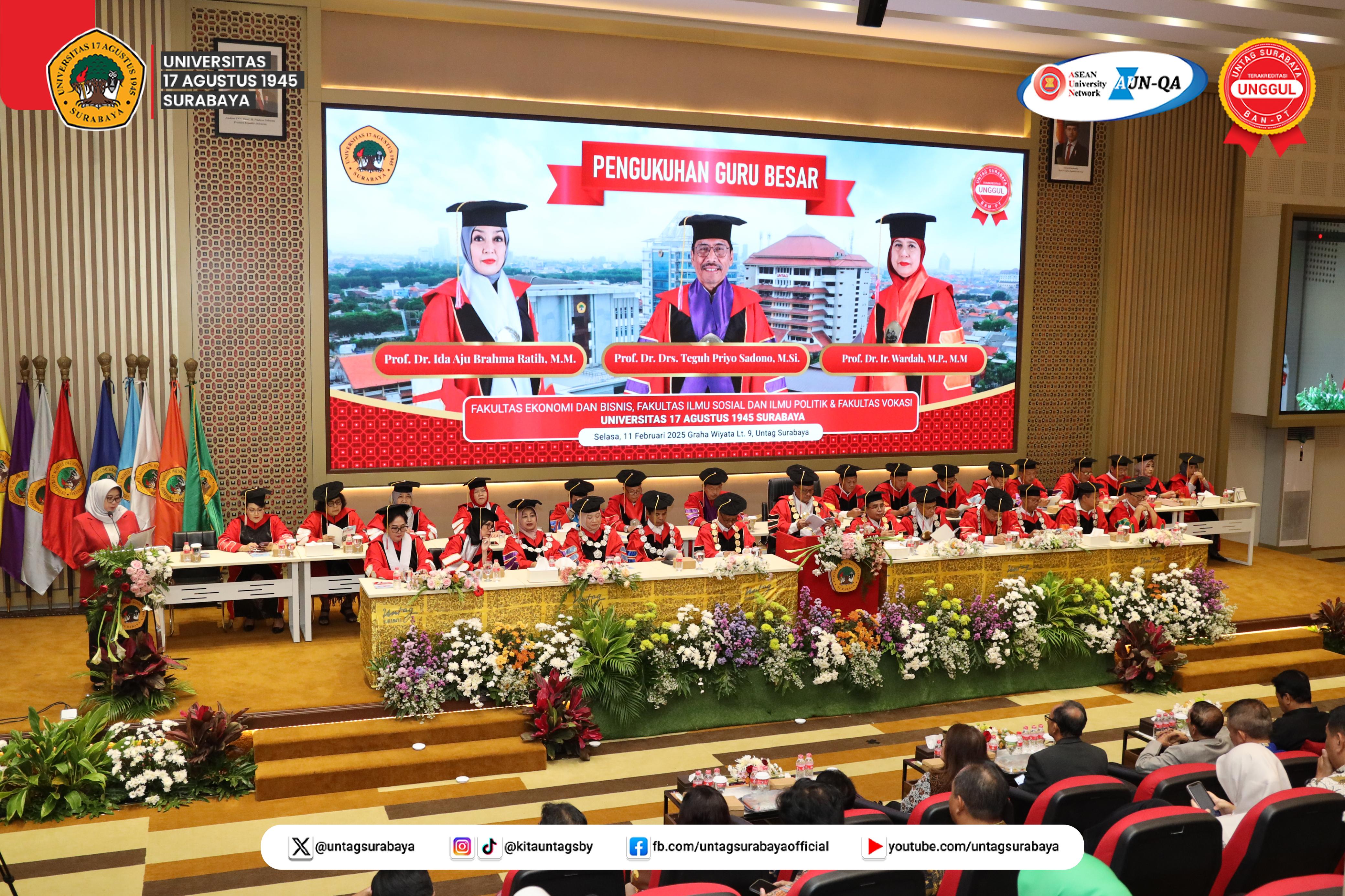 Untag Surabaya Kukuhkan Tiga Guru Besar Baru
