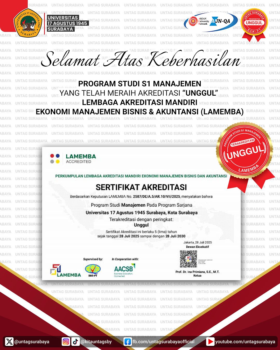 Selamat Prodi Manajemen Unggul