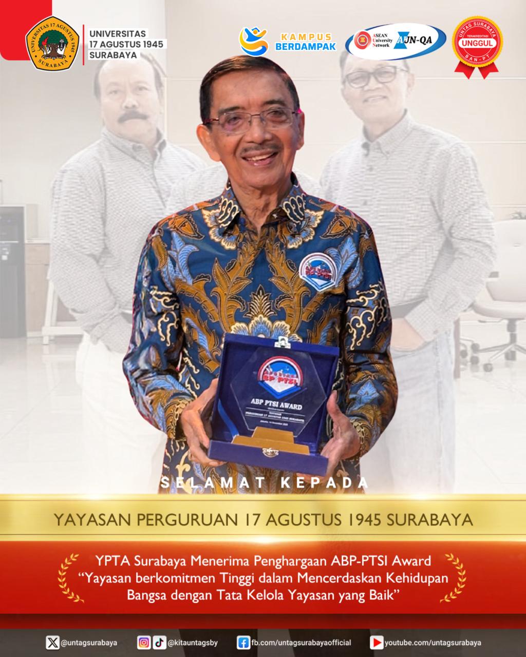 Selamat dan Sukses kepada Yayasan Perguruan 17 Agustus 1945 (YPTA) Surabaya  atas diraihnya Penghargaan ABP-PTSI Award????