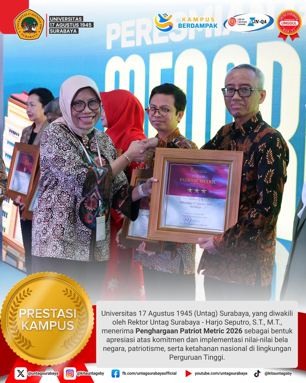 Untag Surabaya berhasil meraih Penghargaan Patriot Metric 2026?